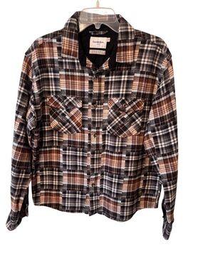 Goodfellow & Co Mens Plaid Button-Up Shirt Jacket Brown and Black Size Medium
